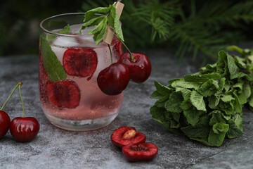 cold drink with cherry and mint
