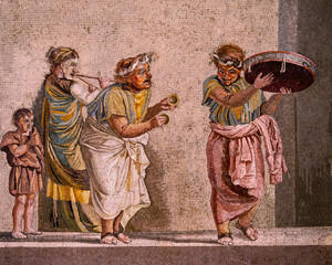 Fototapeta na wymiar Roman Pompeian mosaic representing mitolgical figures