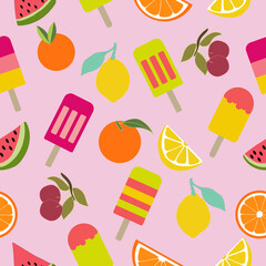 Summer fruits and ice cream seamless pattern