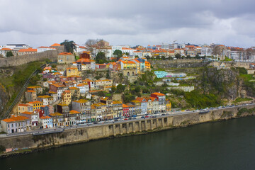 Fototapeta na wymiar Panorama of Old Town and river Duoro in Porto 