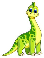 Obraz premium Baby dino smiling. Funny green brontosaur character