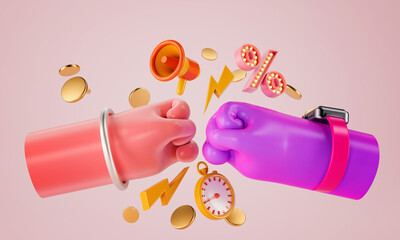 3d rendering of hand and coin.