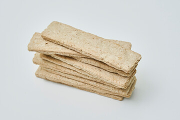 Rye crispbread on white background. Healthy food