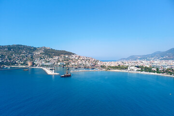 Alanya.Turkey. View of the harbor from the sea. the ship sails out of the seaport