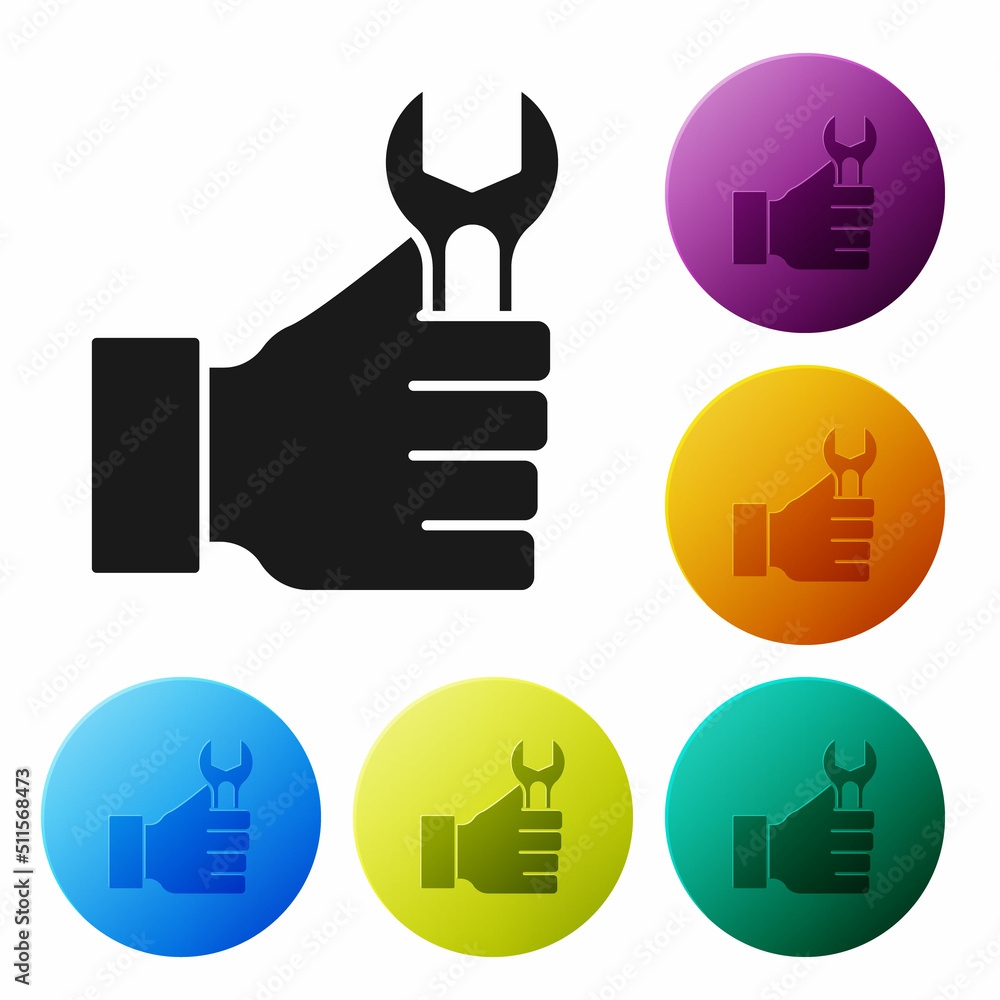 Aufkleber black wrench spanner icon isolated on white background. set icons in color circle buttons. vector