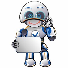 character mascot illustration of cute robot seing tab