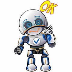 character mascot illustration of cute robot say ok