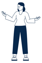 Clueless woman with raised hands. Shrugging shoulders gesture