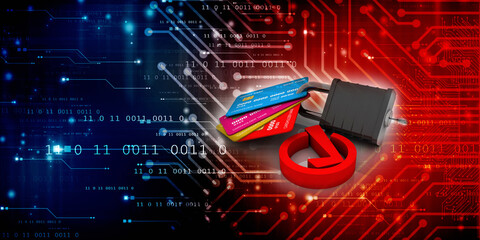 3d rendering  credit or debit card protection lock