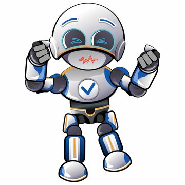 character mascot illustration of cute robot rady to fight