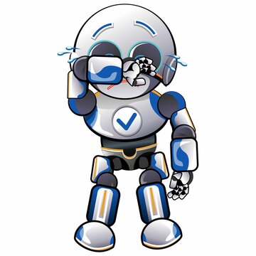character mascot illustration of cute robot crying