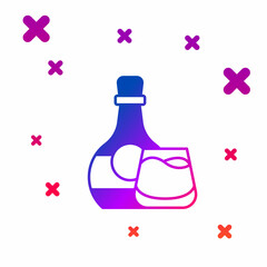 Color Whiskey bottle and glass icon isolated on white background. Gradient random dynamic shapes. Vector