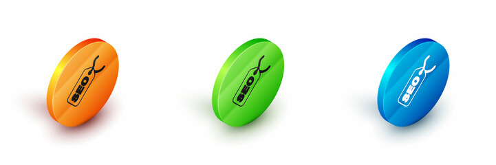 Isometric SEO optimization icon isolated on white background. Circle button. Vector