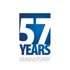57 Years Anniversary negative space numbers blue white logo icon banner