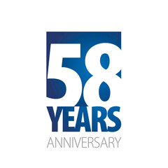 58 Years Anniversary negative space numbers blue white logo icon banner