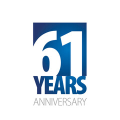 61 Years Anniversary negative space numbers blue white logo icon banner