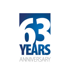 63 Years Anniversary negative space numbers blue white logo icon banner