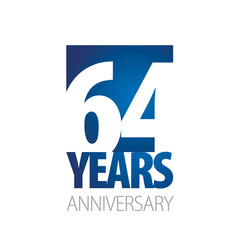64 Years Anniversary negative space numbers blue white logo icon banner