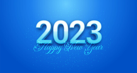 2023 happy new year design in number blue glossy style
