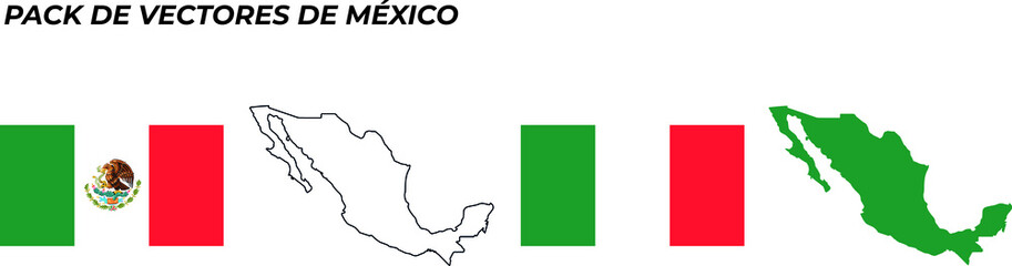 Pack de vectores de México, mapa y bandera. © artrolopzimages
