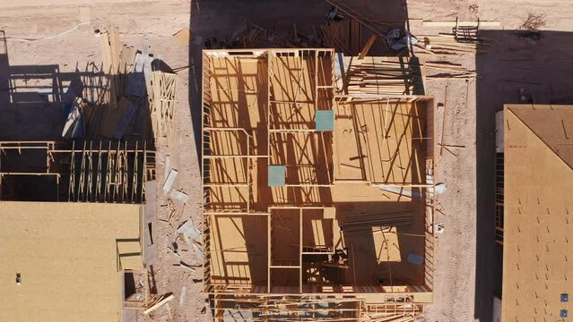 Aerial top down zoom out of Las Vegas home under construction and development