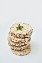 Stack of rice cakes on white background