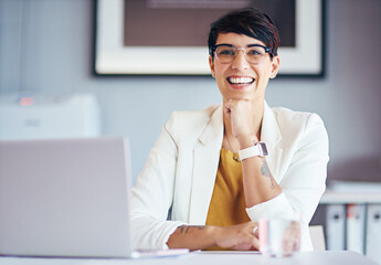 I can rest easy knowing all my deadlines have been met. Cropped portrait of a businesswoman sitting...