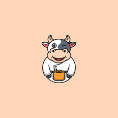 Chef Cow Mascot Logo Design Vector