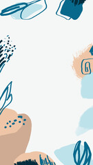 set of beige and blue tones abstract backgrounds. Copy space for text. social media stories or invitation vertical size. simple style with spots and lines. trendy earthy palette