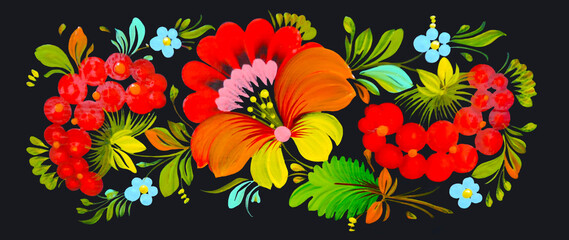 Ukrainian painted with Floral Ukrainian style of Petrykivka painting. Ukrainian decor on isolated background.