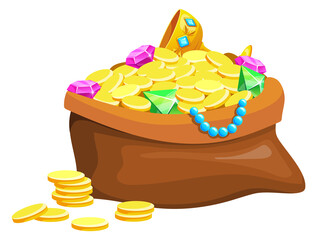 Game trophy icon. Golden money sack. Pirate treasure bag