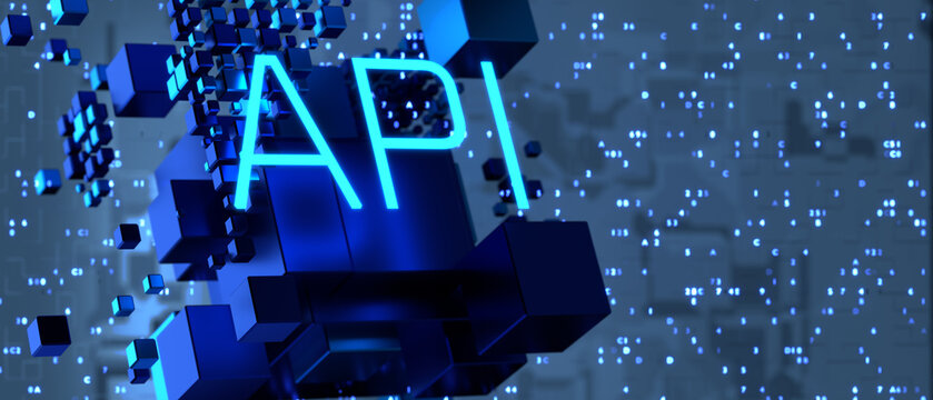 API - Application Programming Interface. software development tool. API inscription on a tech background. 3d render.