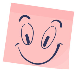 Smiling face on pink sticker. Funny sticky note