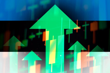 Fototapeta premium Increasing green arrows showing improvements in the economy or growth of stocks on the stock exchange in Estonia