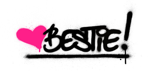 graffiti bestie word with heart sprayed over white