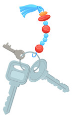 Apartment keys bunch on ring. Cartoon metal keychain