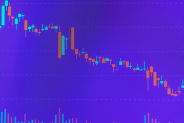 Abstract finance crisis curve purple,veri peri color background.Investment, marketing concept.Blurred background.Crisis business finance curve stock concept.