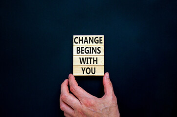 Change begins with you symbol. Concept words Change begins with you on wooden blocks on beautiful...