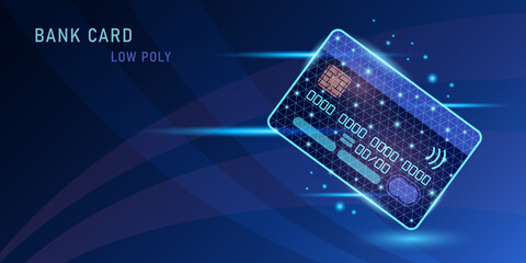 bank card low poly with light effect on dark blue background