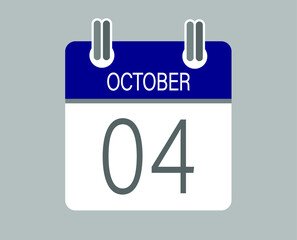 Day 4 october. Blue calendar for days of the month in october. Calendar page template.