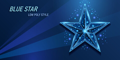 light five pointed star 3d low poly on dark blue background