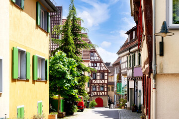 Idyllic narrow street in Herrenberg, black forest, Germany
