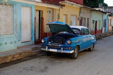 old classic cars in the streets of trinidad