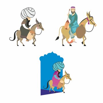 Vector illustration of an old merchant on a donkey