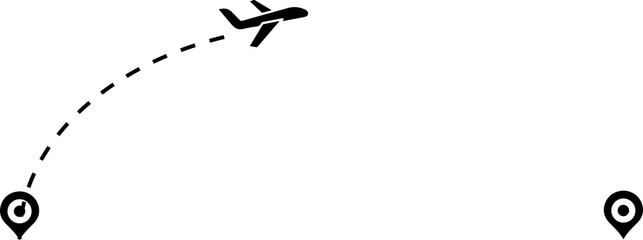 Airplane path in a dotted line. airplane and dash line trace. Romantic travel concept. Travel and tourism concept. Aircraft tracking. location pins isolated design