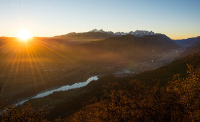 Obraz premium Mystical sunrise in the hills and mountains