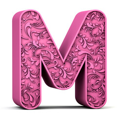 3d floral alphabet M isolated on white background. 3d illustration.