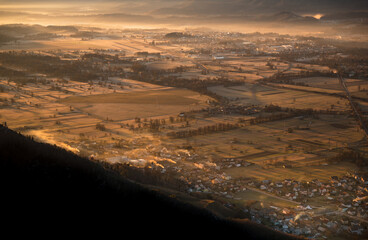 Golden sunrise over the villages