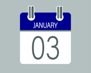 Day 3 january. Blue calendar for days of the month in january. Calendar page template.