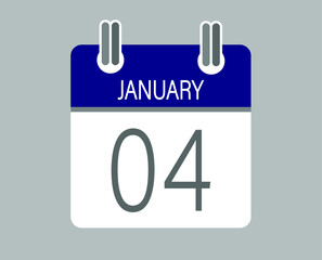 Day 4 january. Blue calendar for days of the month in january. Calendar page template.